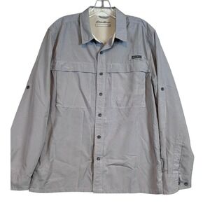 Eddie Bauer Mens Grey Long Sleeve Ventilated‎ Fishing Shirt Sz M Hiking Gorpcore